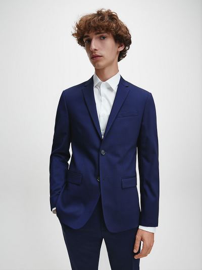Calvin Klein Ruhák HU418592 | Calvin Klein Slim Single-Breasted Wool Stretch Férfi Blézer Kék
